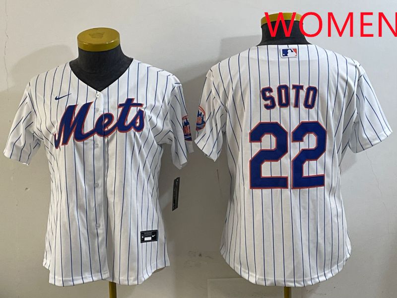 Women New York Mets #22 Soto White Stirpe Game 2025 Nike MLB Jersey style 4->women mlb jersey->Women Jersey